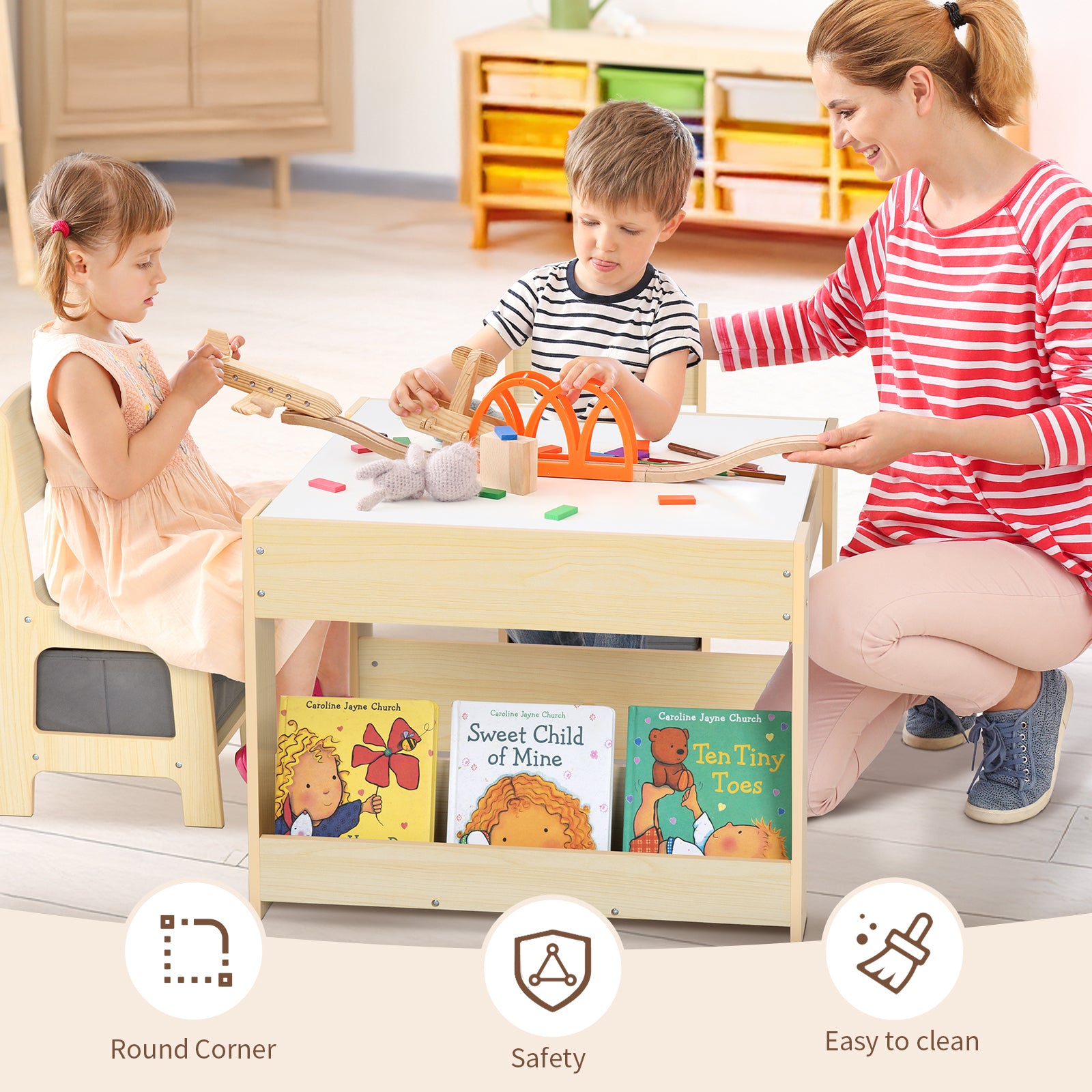 OOOK Wood 4 in 1 Toddler Desk and Chair Set, Art table set