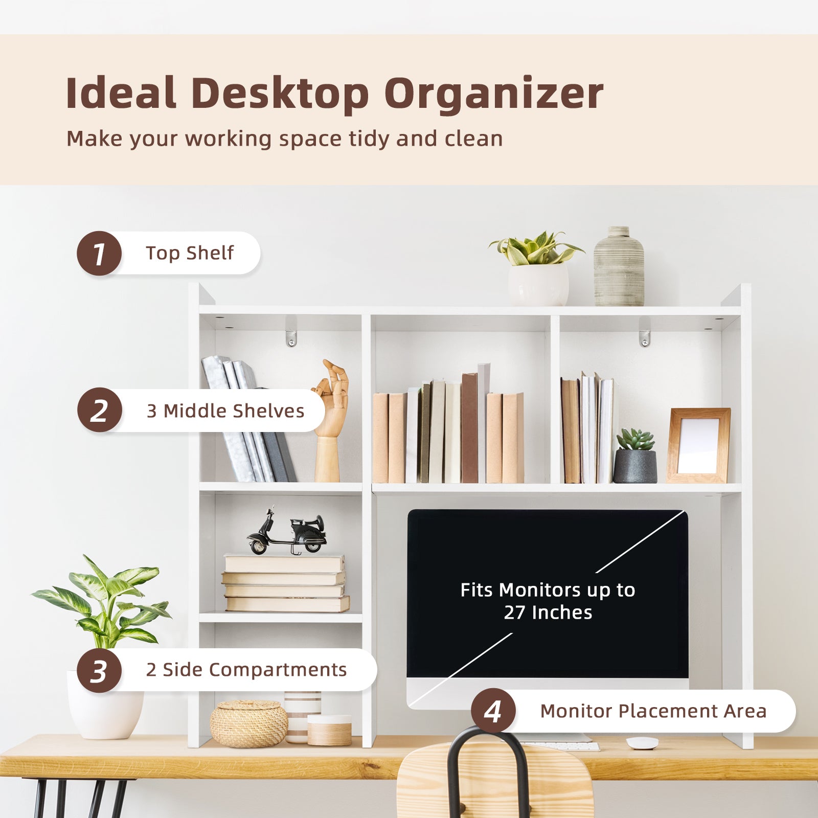 Desktop Bookshelf with 5 Shelves