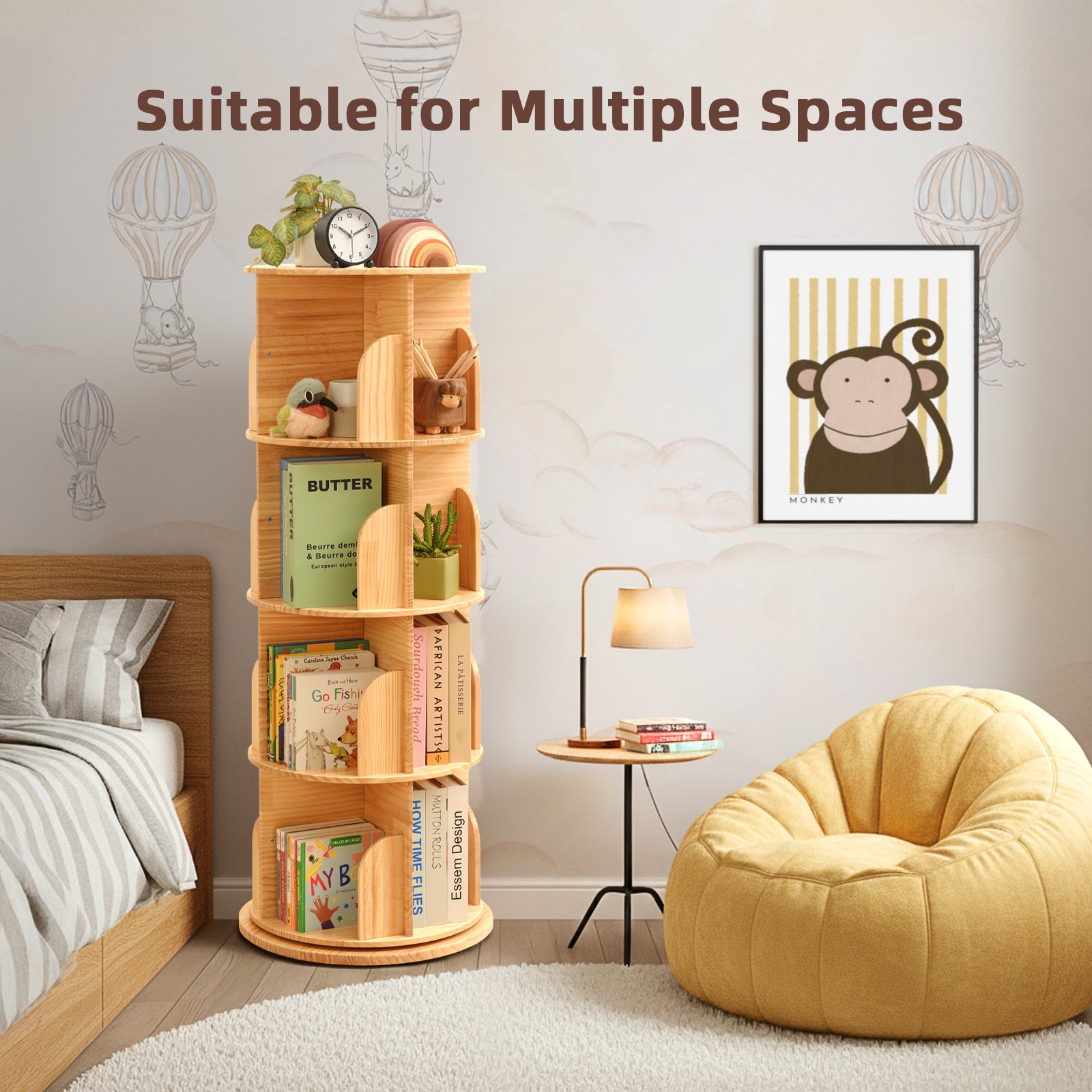 OOOK Solid Wood Rotating Bookshelf for Kids