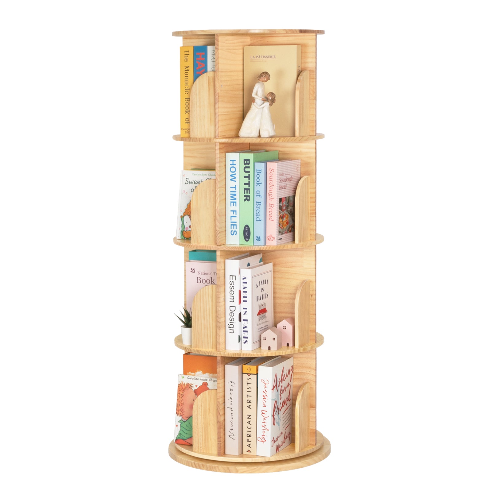 Solid Wood Rotating Bookshelf for Kids