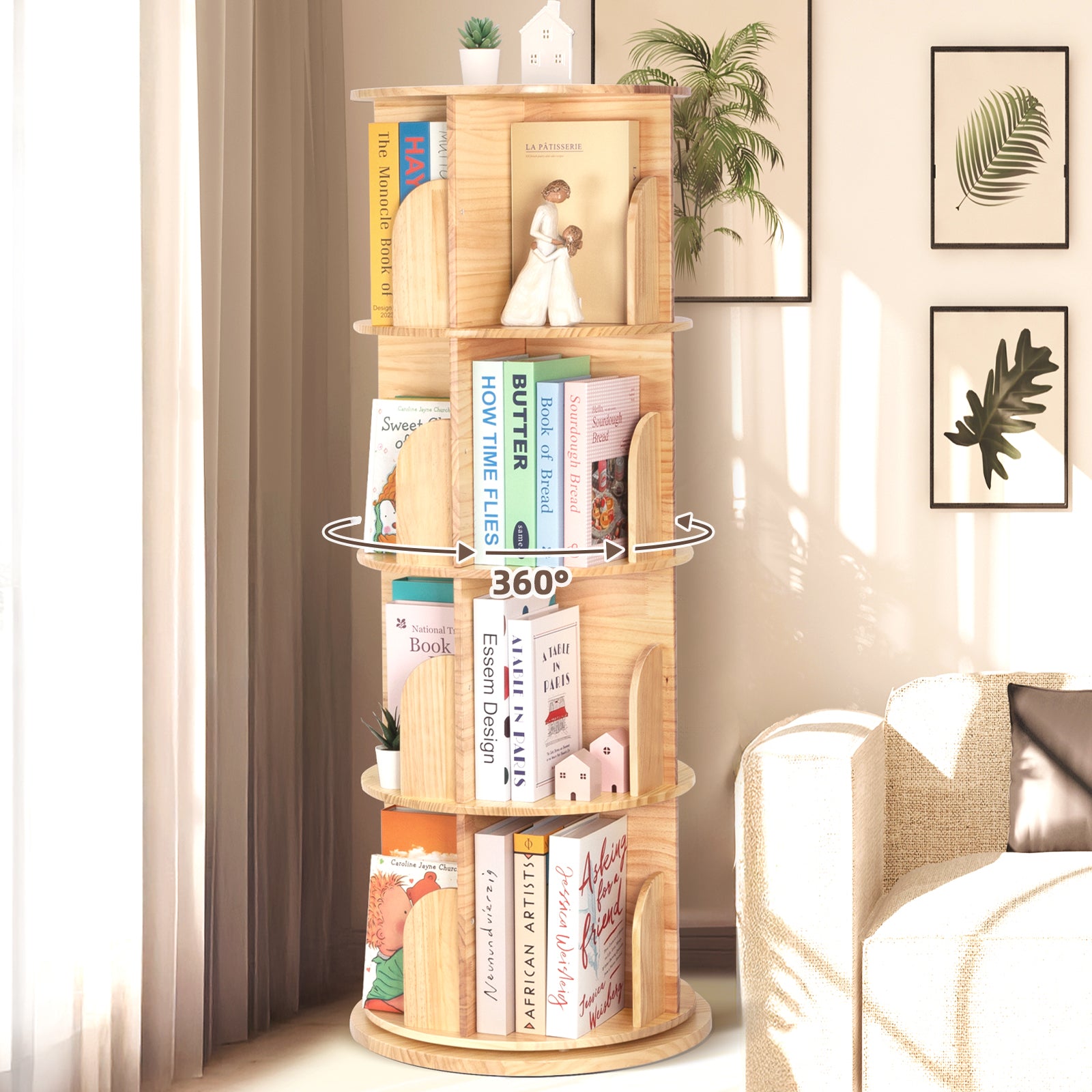 Solid Wood Rotating Bookshelf for Kids