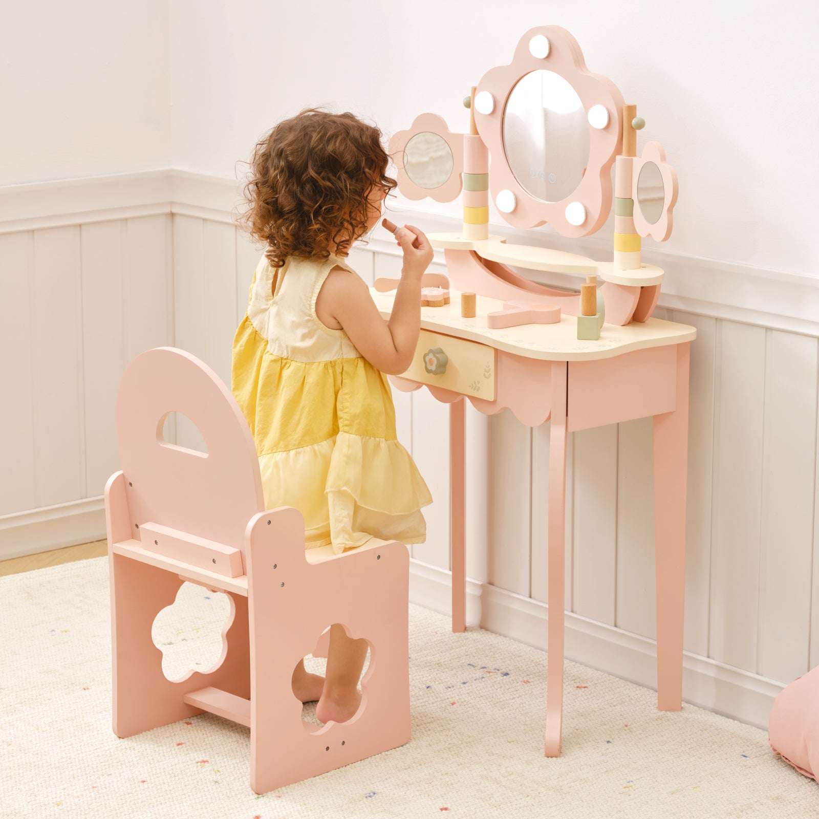 OOOK Kids Vanity Table and Chair Set with Lights, Makeup Vanities