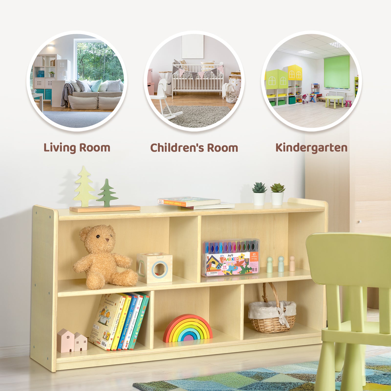 OOOK Plywood Montessori 5-Section Storage Cabinet