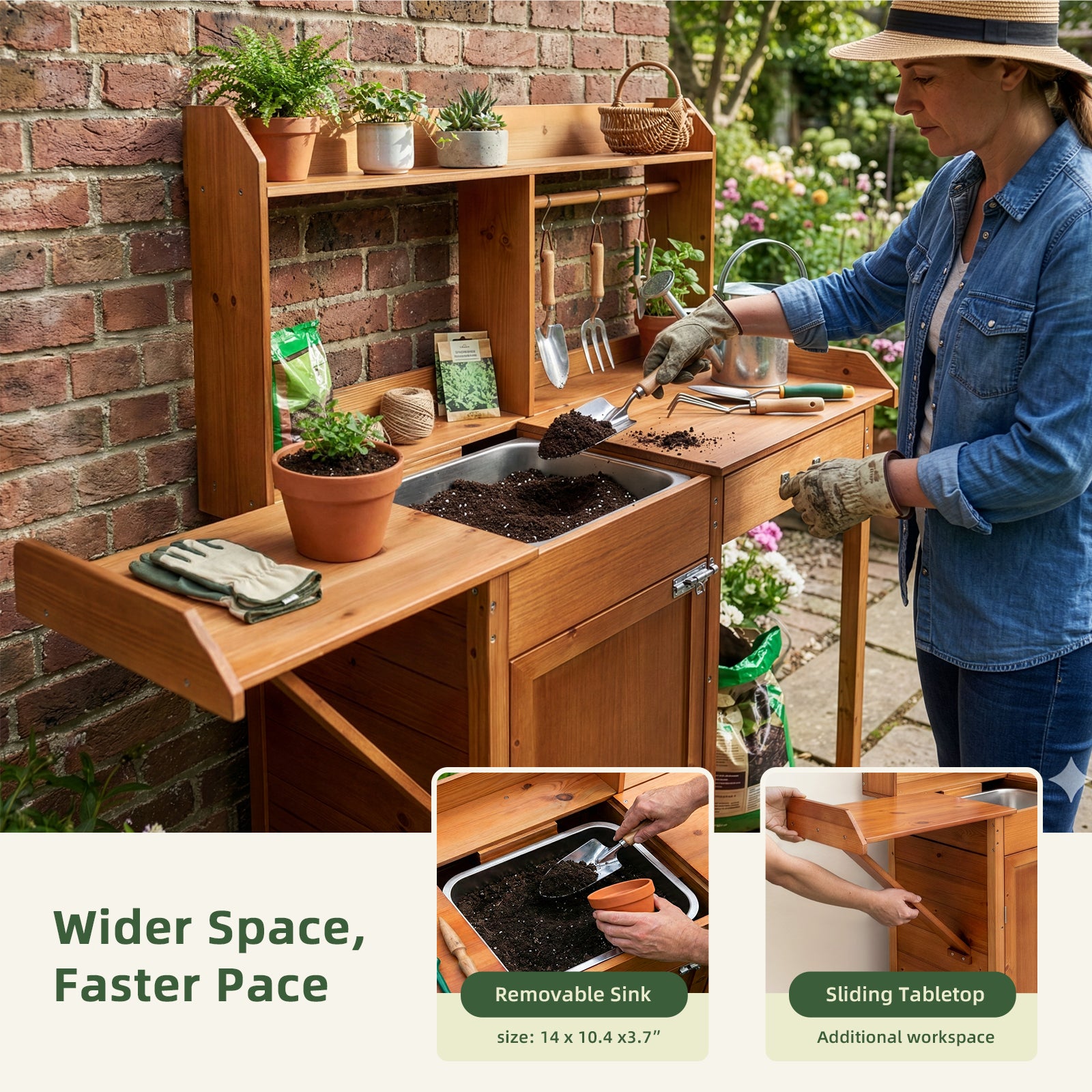 OOOK Adults Potting Bench,Garden Bench, Wooden Garden Work Station for outdoors