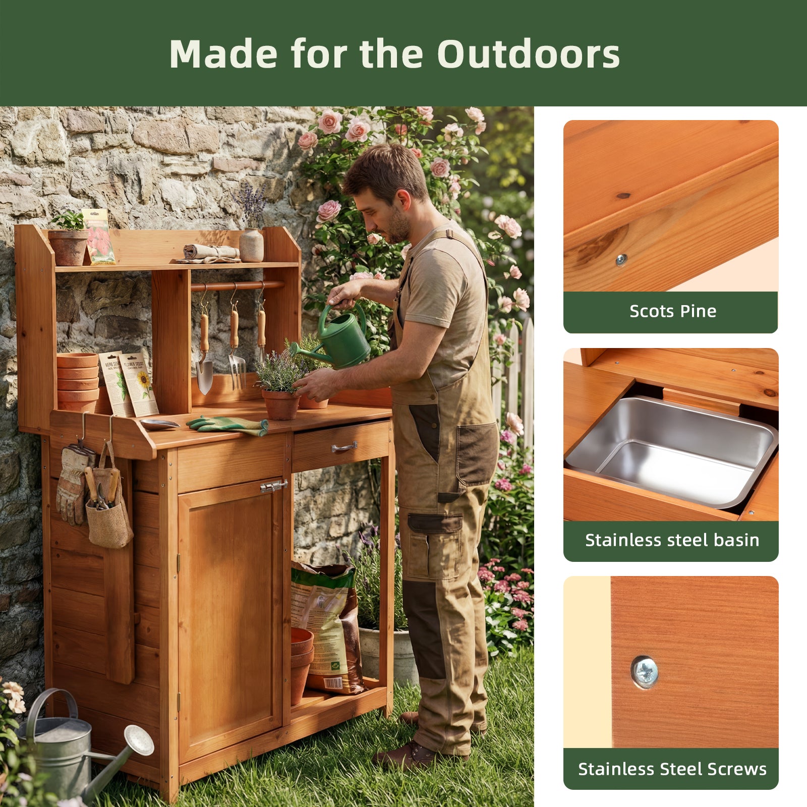 OOOK Adults Potting Bench,Garden Bench, Wooden Garden Work Station for outdoors