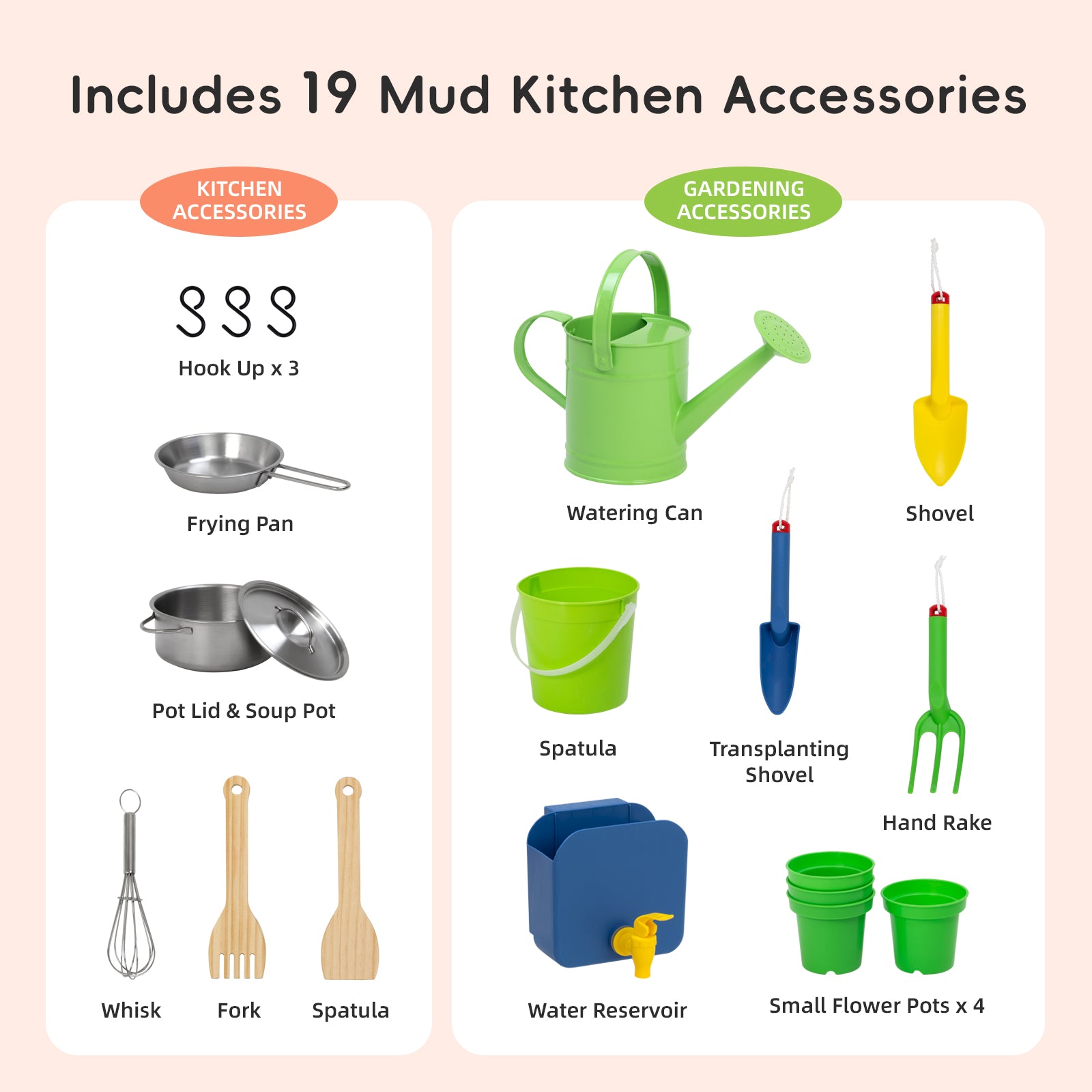 OOOK Kids Mud Kitchen with Wheels,Wooden Outdoor Play Kitchen