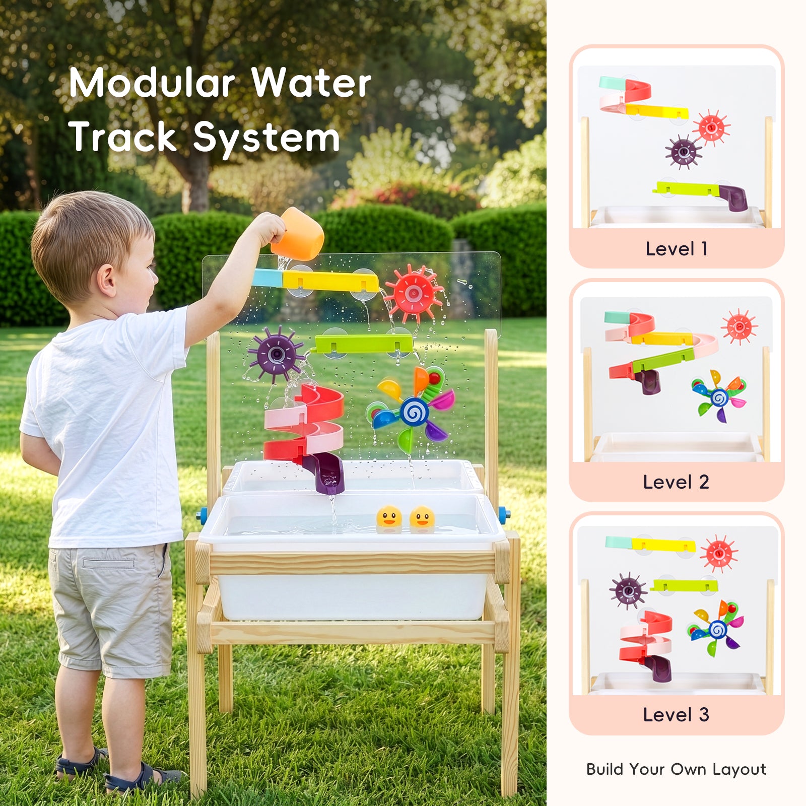 OOOK Wooden Sand and Water Table with 2 Bins, Painting Acrylic Board