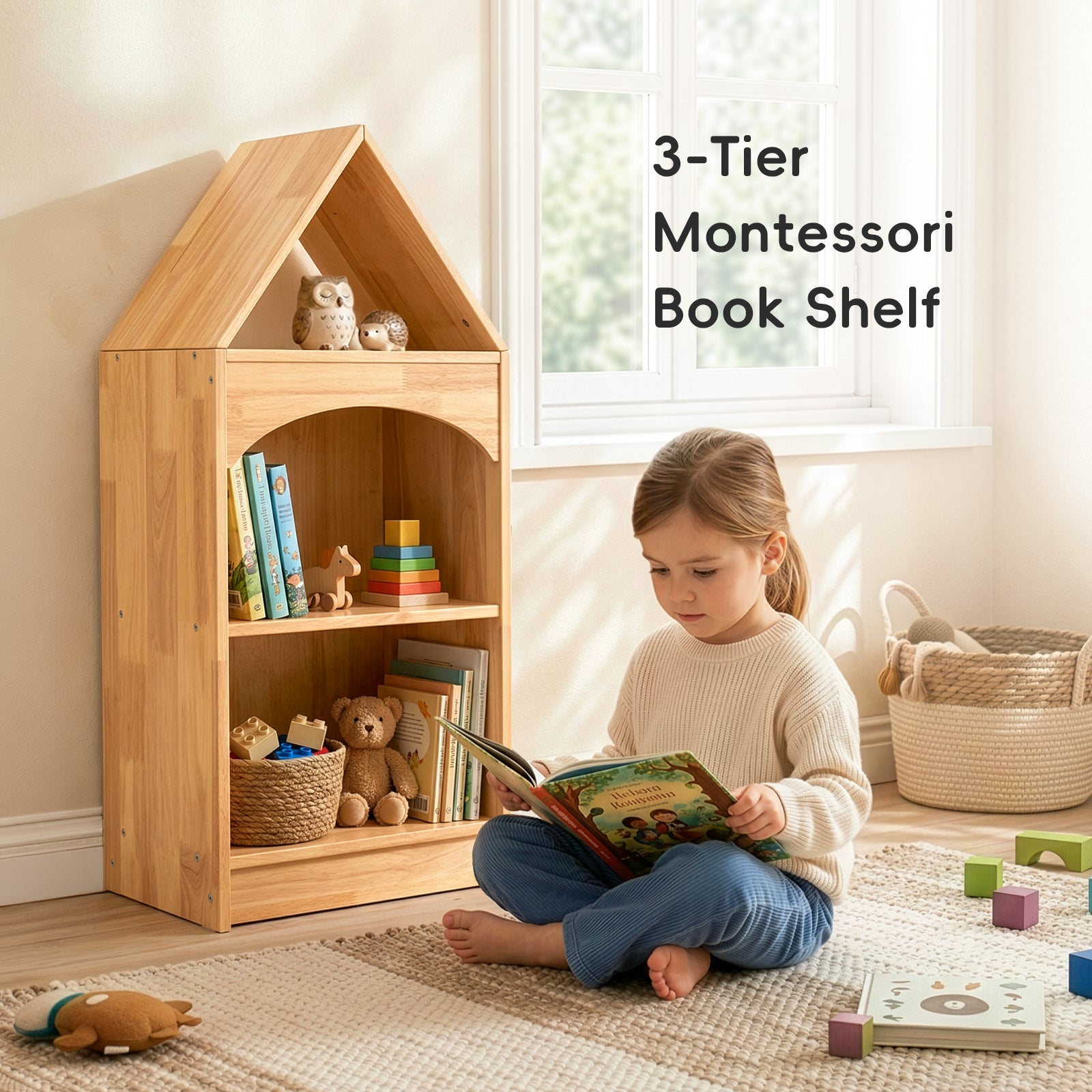 OOOK 3-Tier Rubberwood House Design Kids&