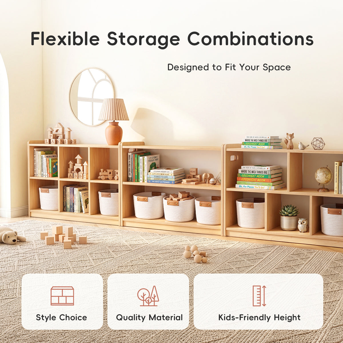 OOOK Plywood Montessori Shelf 6-Section, Double-Sided Montessori Toy Storage and Open Shelf