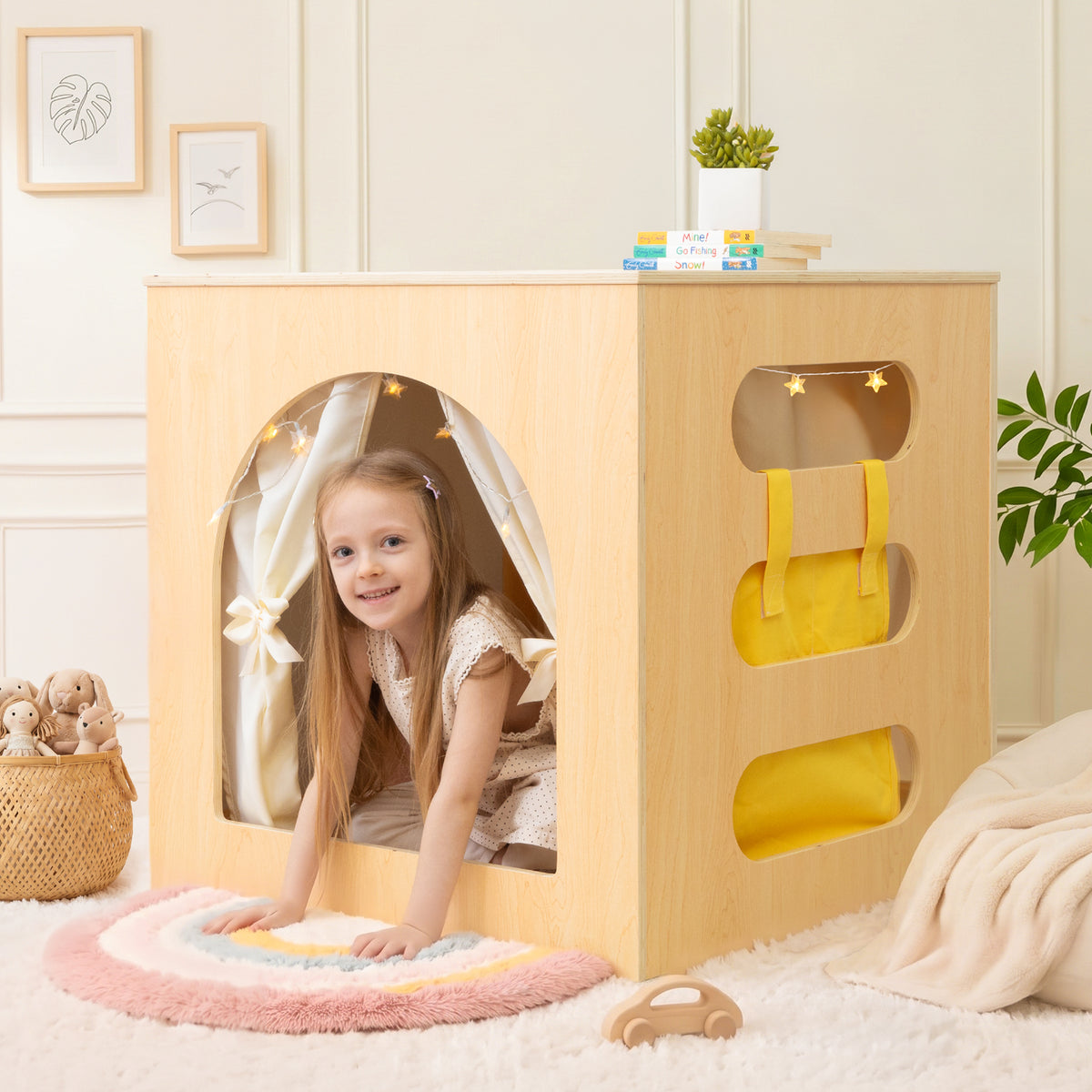 OOOK Plywood Reading Nook and Playhouse with Magnetic Whiteboard, PU Leather Cushion & Storage Bag