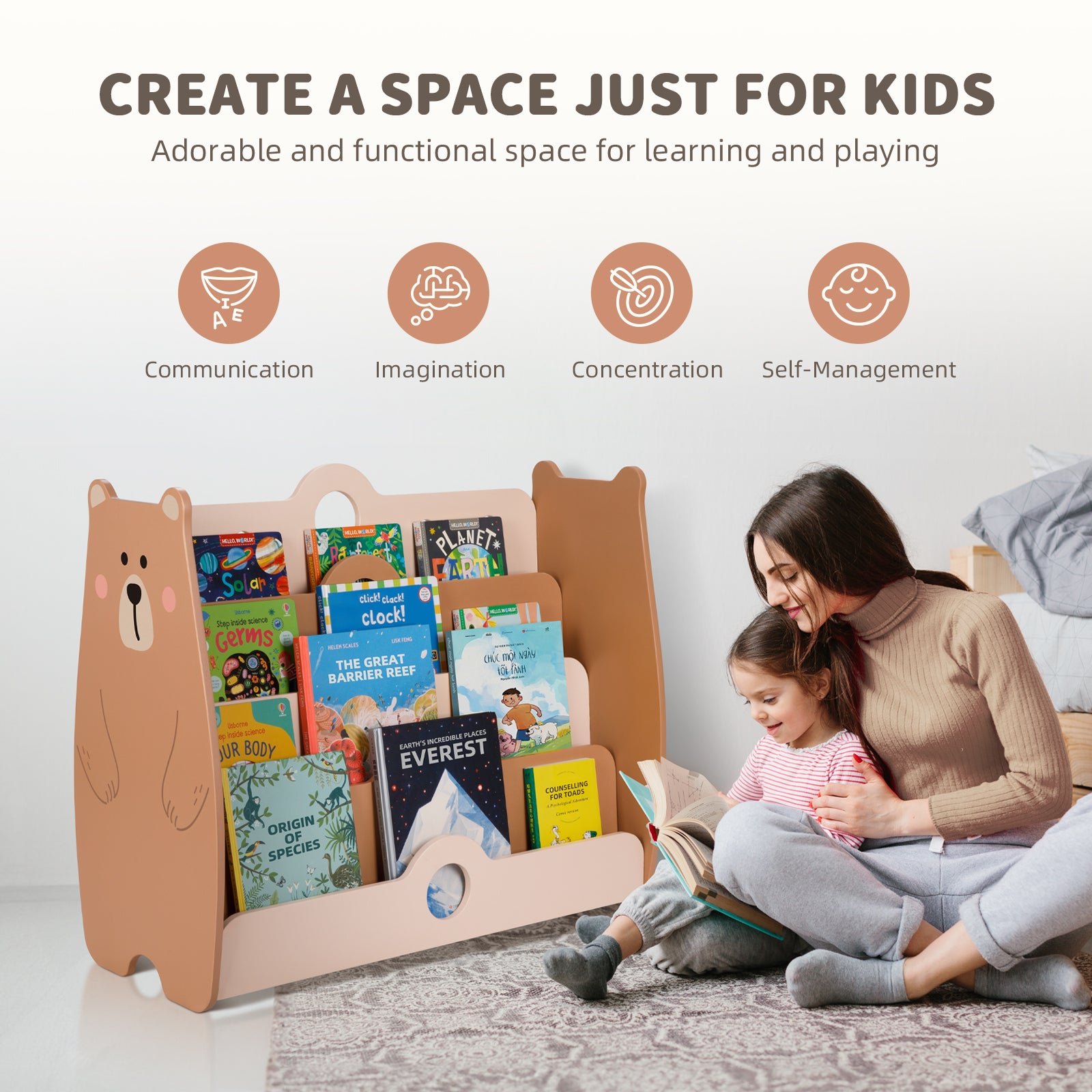 Solid Wood Pine Montessori Bookshelf