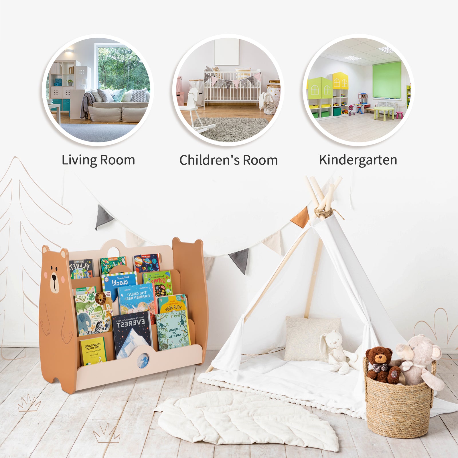 Solid Wood Pine Montessori Bookshelf