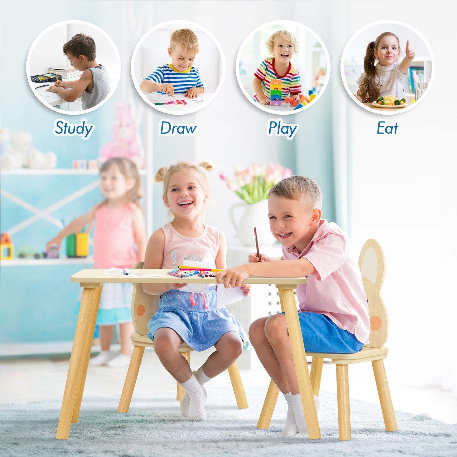 Wooden Kids Table and Chair Set