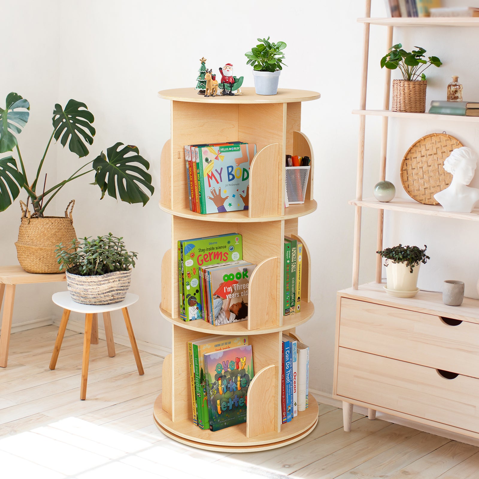OOOK Kids Rotating Bookshelf,Small Corner Bookshelf,Standing Bookcase