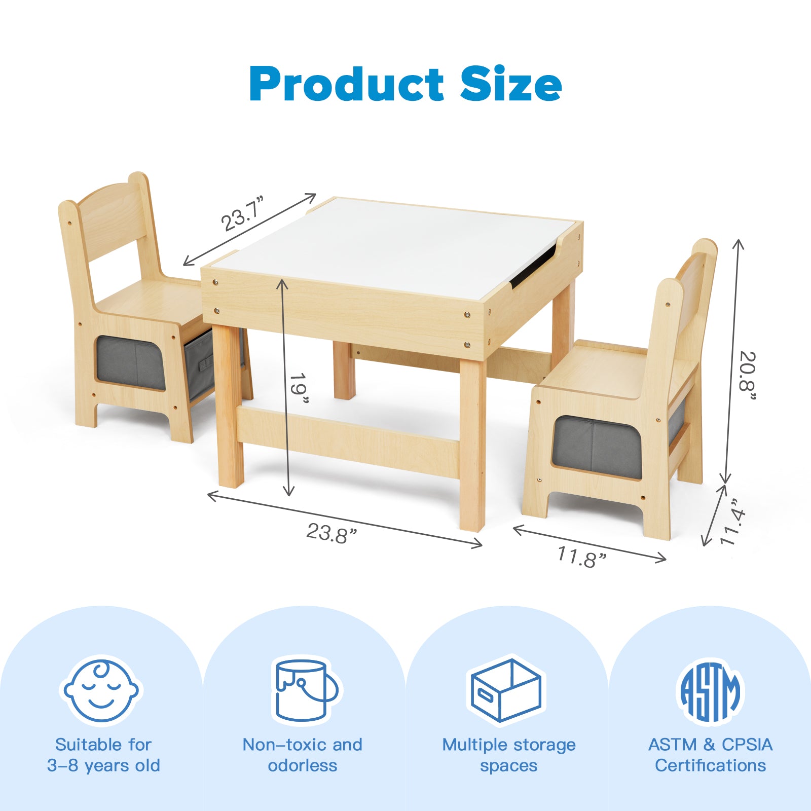 OOOK 3 in1 Toddler Table Chair Set,Montessori Toddler Kids Activity Desk
