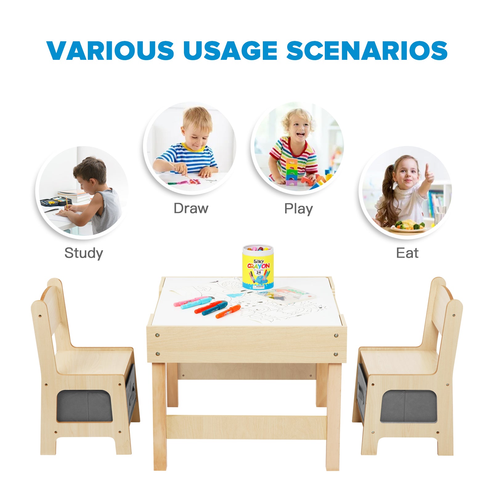 OOOK 3 in1 Toddler Table Chair Set,Montessori Toddler Kids Activity Desk