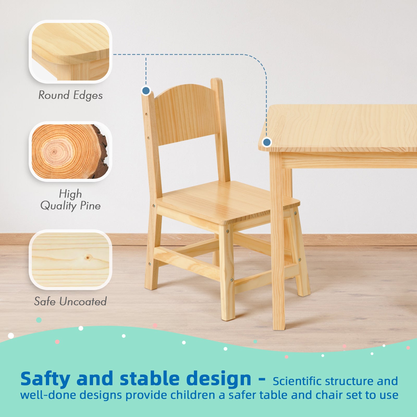 OOOK Solid Wood Kids Table and Chair Set