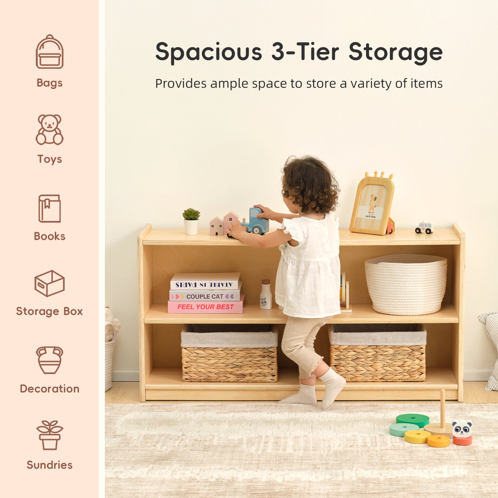 OOOK Wood Kids 2-Shelf Organizer For Classroom & Playroom