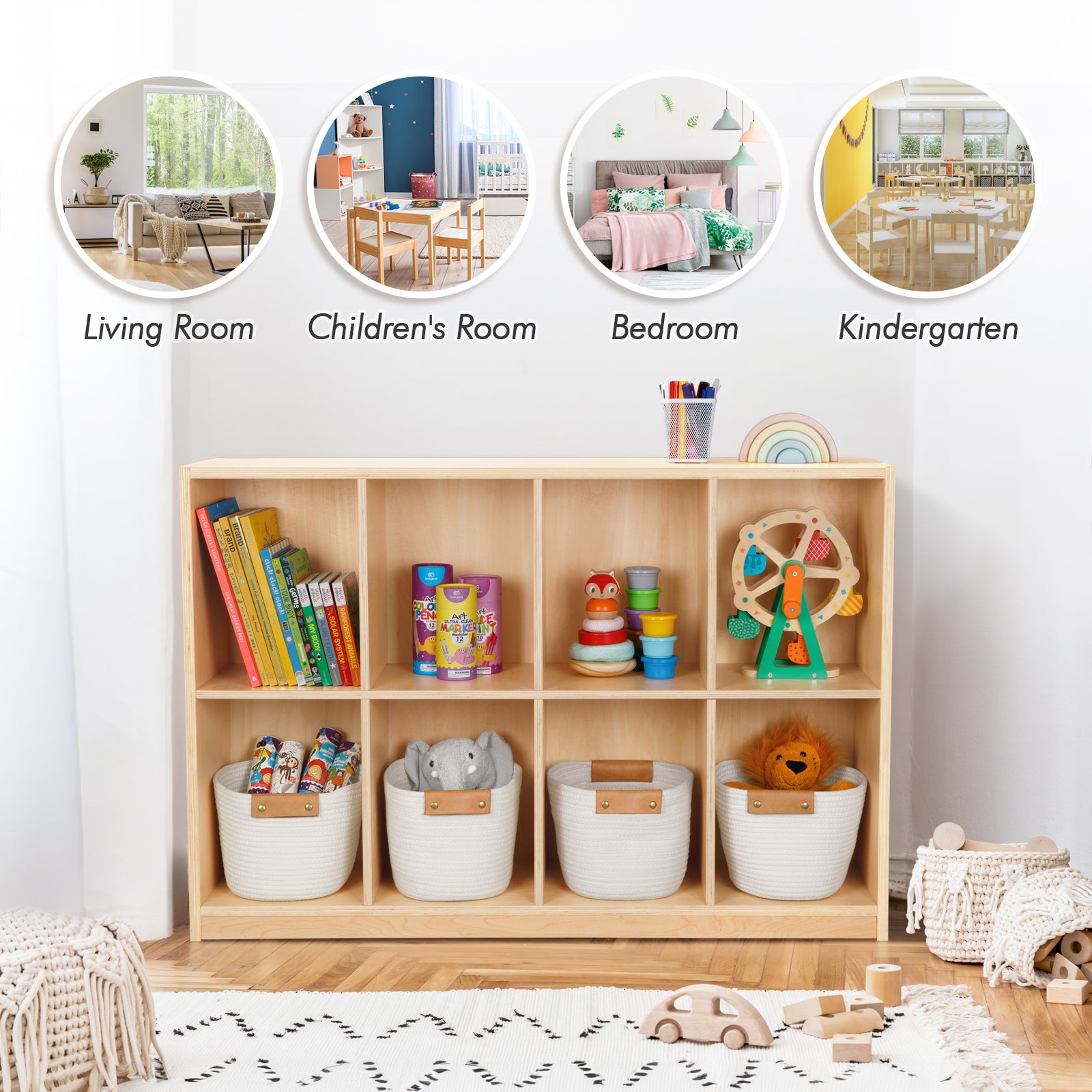 OOOK 8-Compartment Backpack Wooden Storage Cabinet