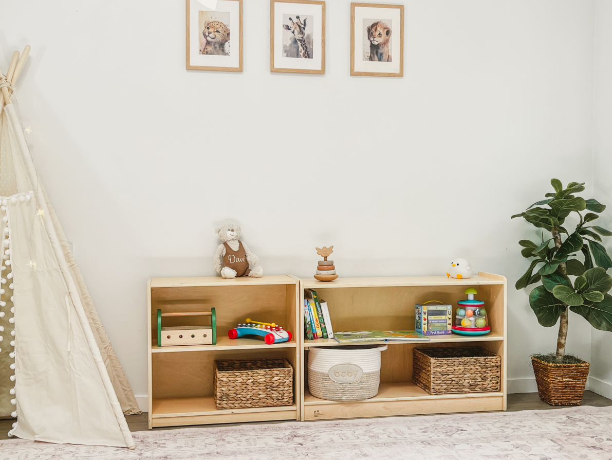 OOOK Plywood Montessori Shelf, Toy Organizers and Storage, 2-Tier Toddler Bookshelf