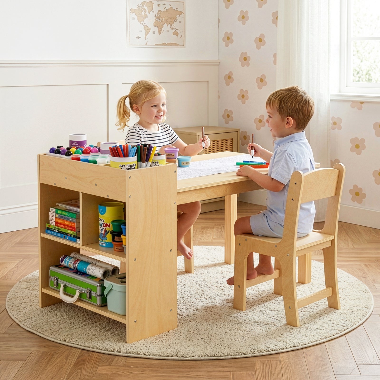 OOOK Wood Kids Art Table and 2 Chairs