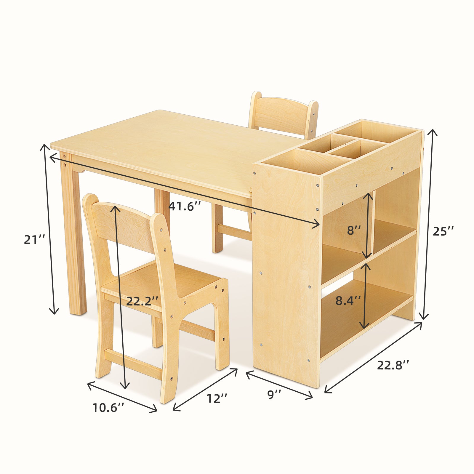OOOK Wood Kids Art Table and 2 Chairs