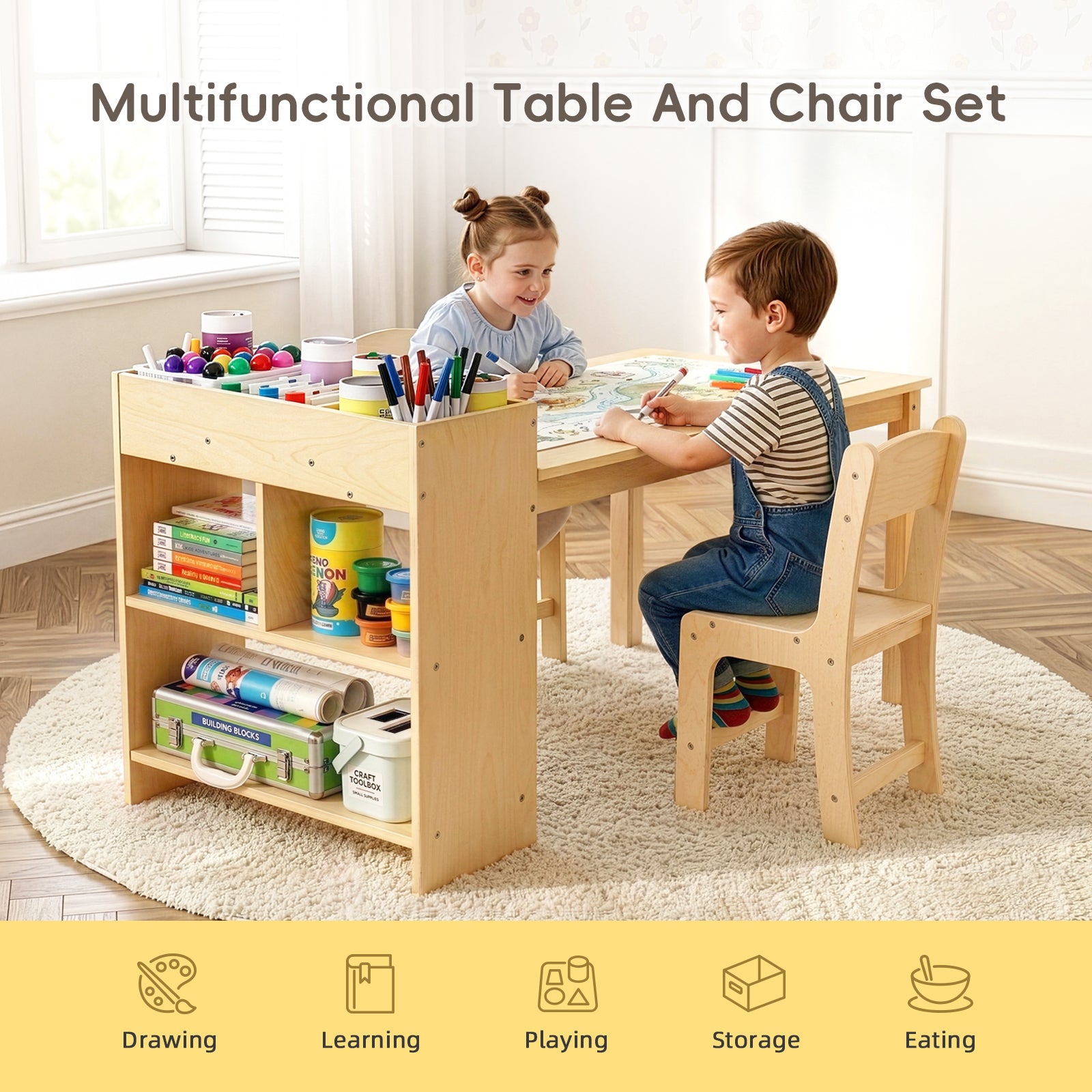 OOOK Wood Kids Art Table and 2 Chairs