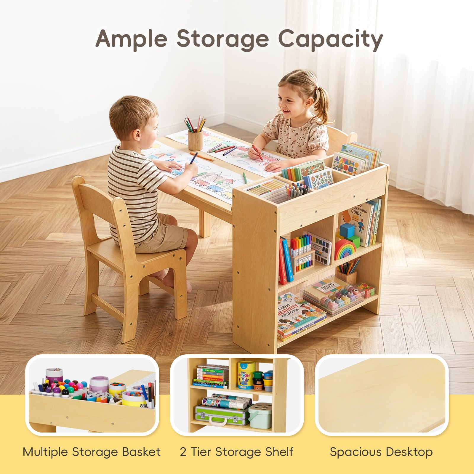 OOOK Wood Kids Art Table and 2 Chairs