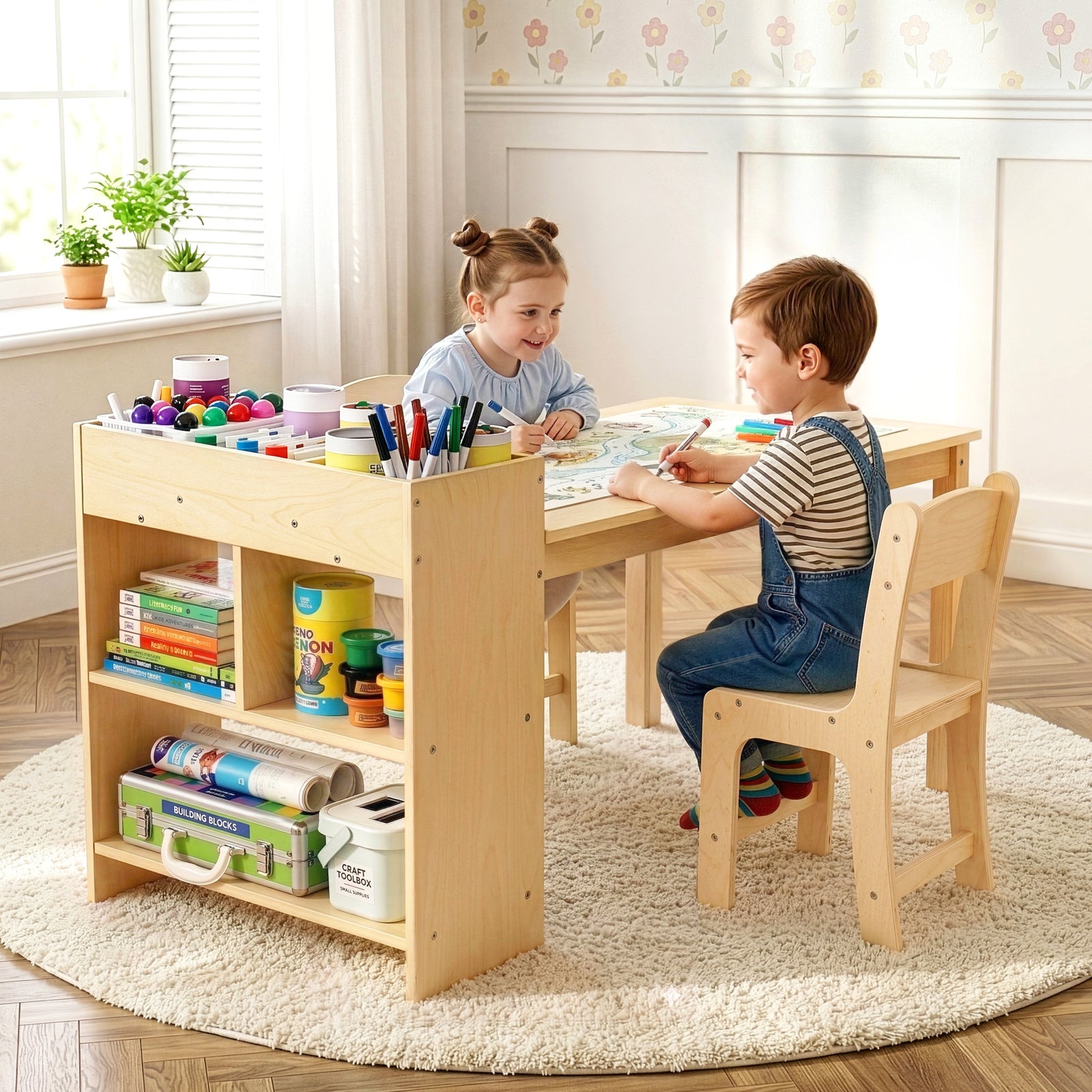 OOOK Wood Kids Art Table and 2 Chairs