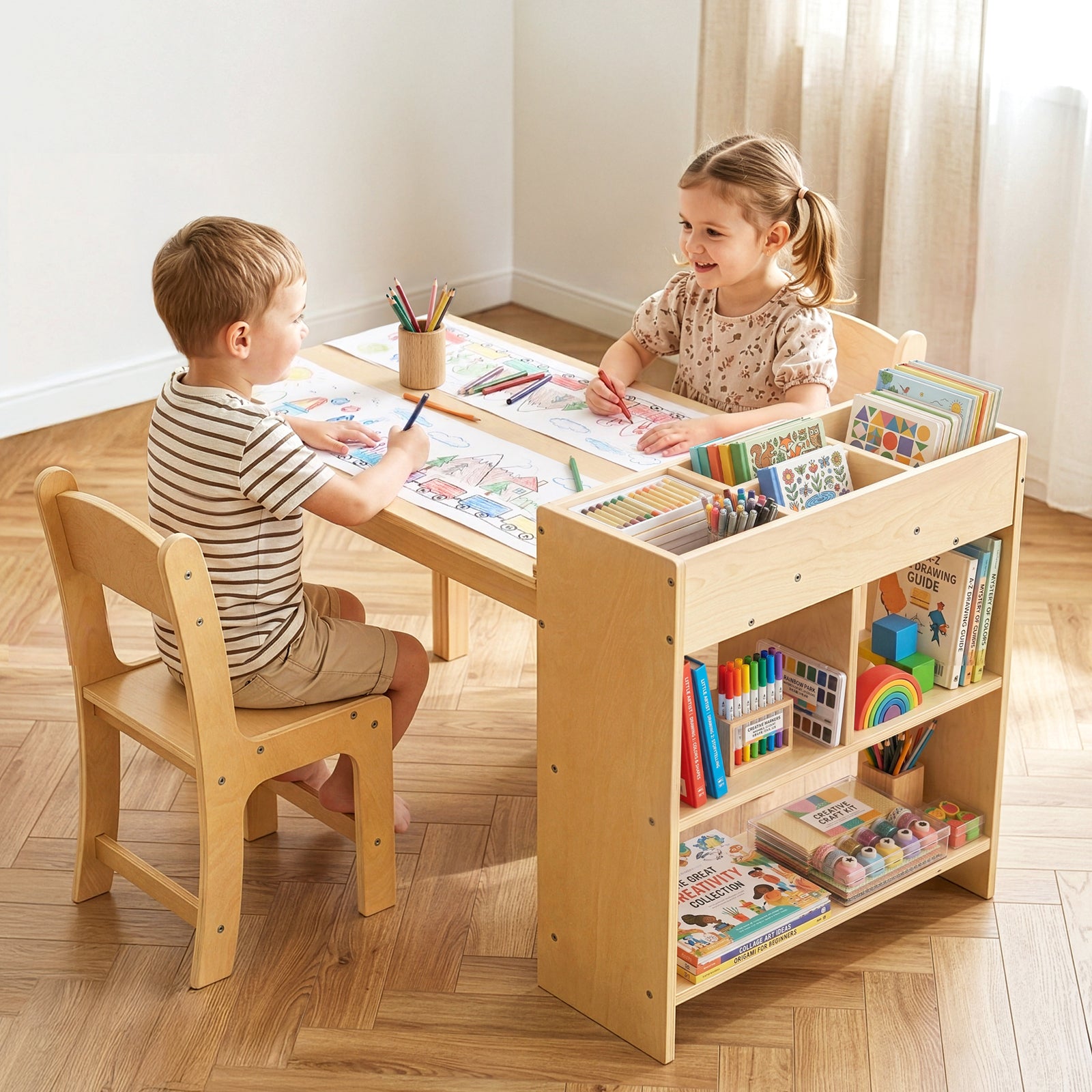 OOOK Wood Kids Art Table and 2 Chairs