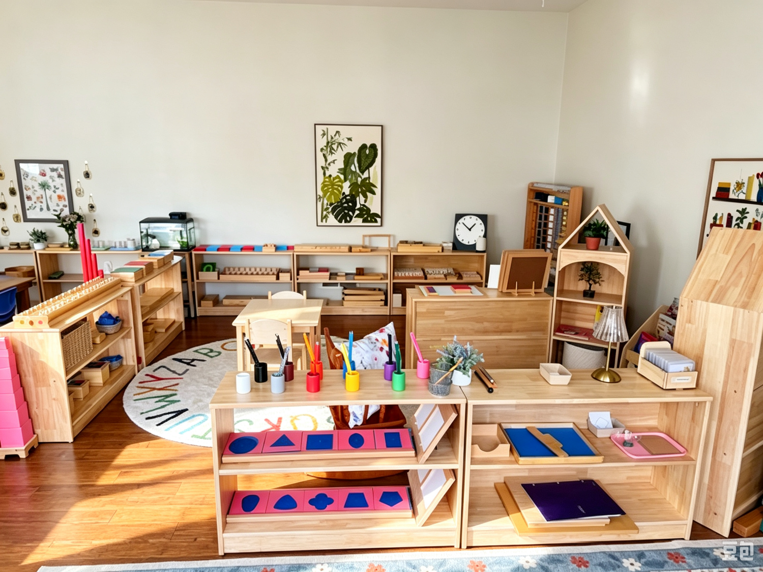 OOOK Montessori classroom with natural wood furniture