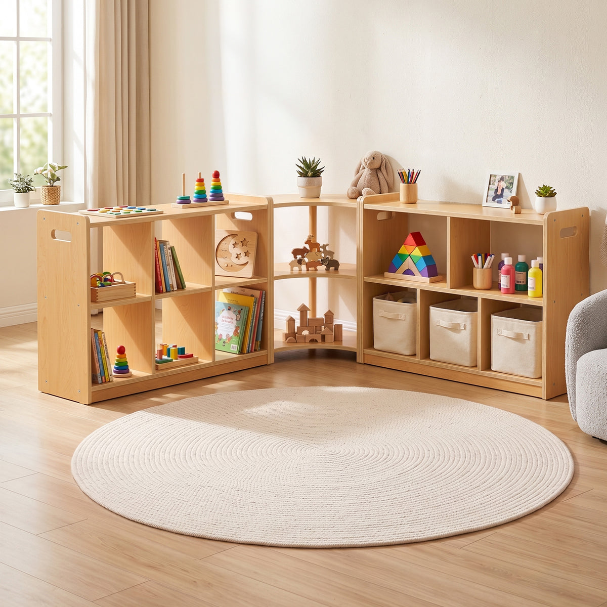 OOOK Plywood Montessori Shelf 6-Section, Double-Sided Montessori Toy Storage and Open Shelf