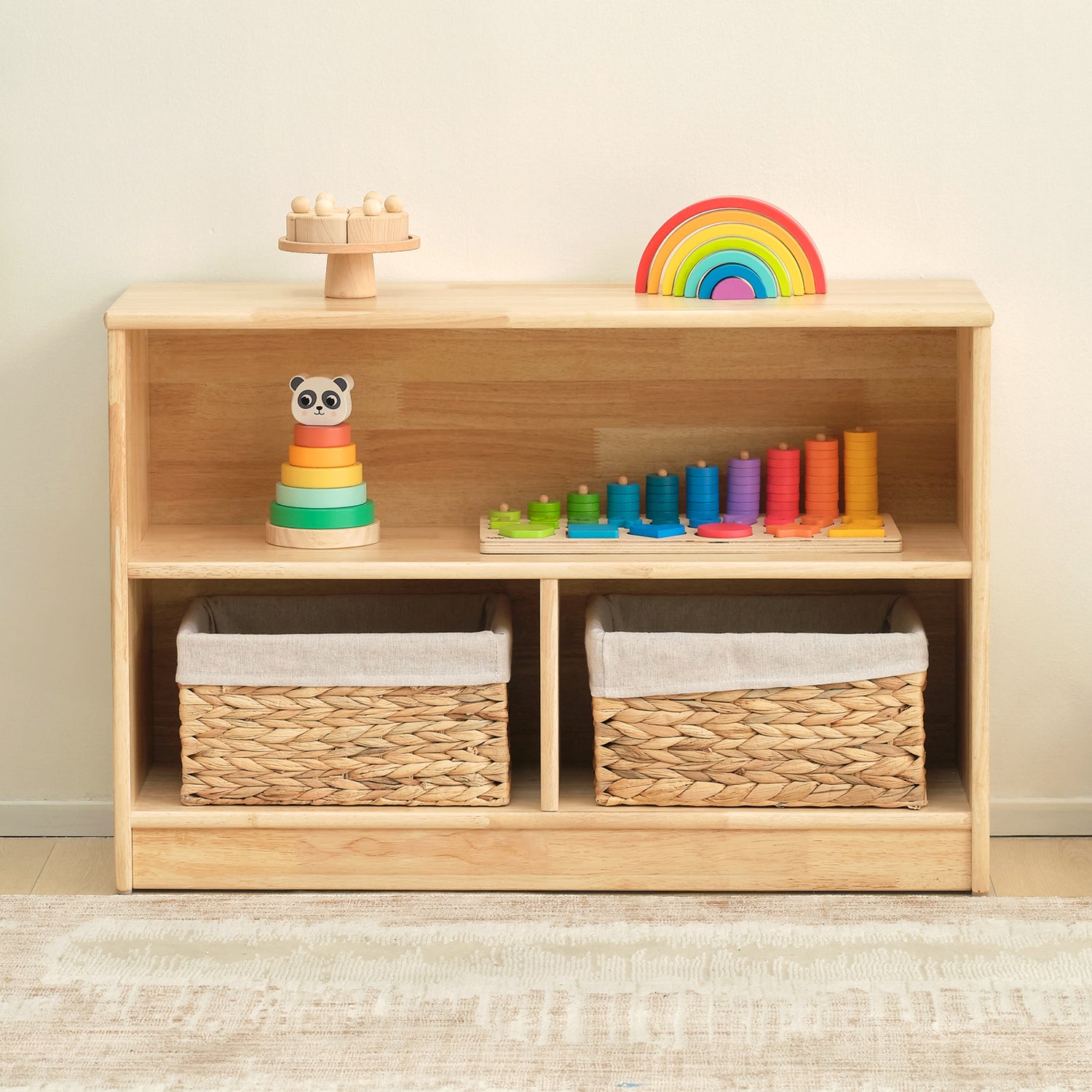 Rubber Wood 3-Compartment Montessori Shelf