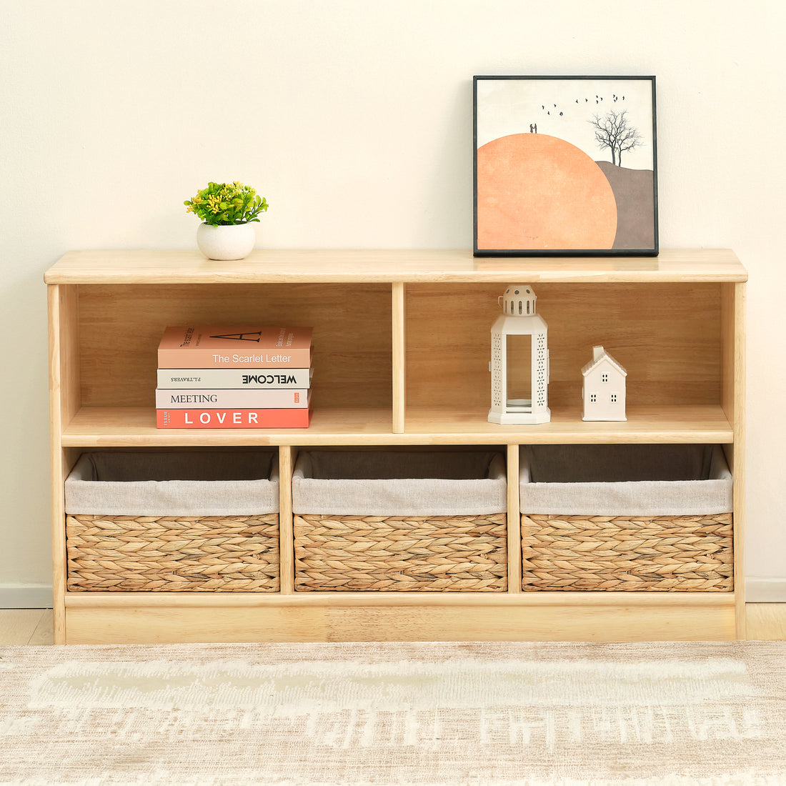 Rubber Wood 5-Compartment Montessori Shelf