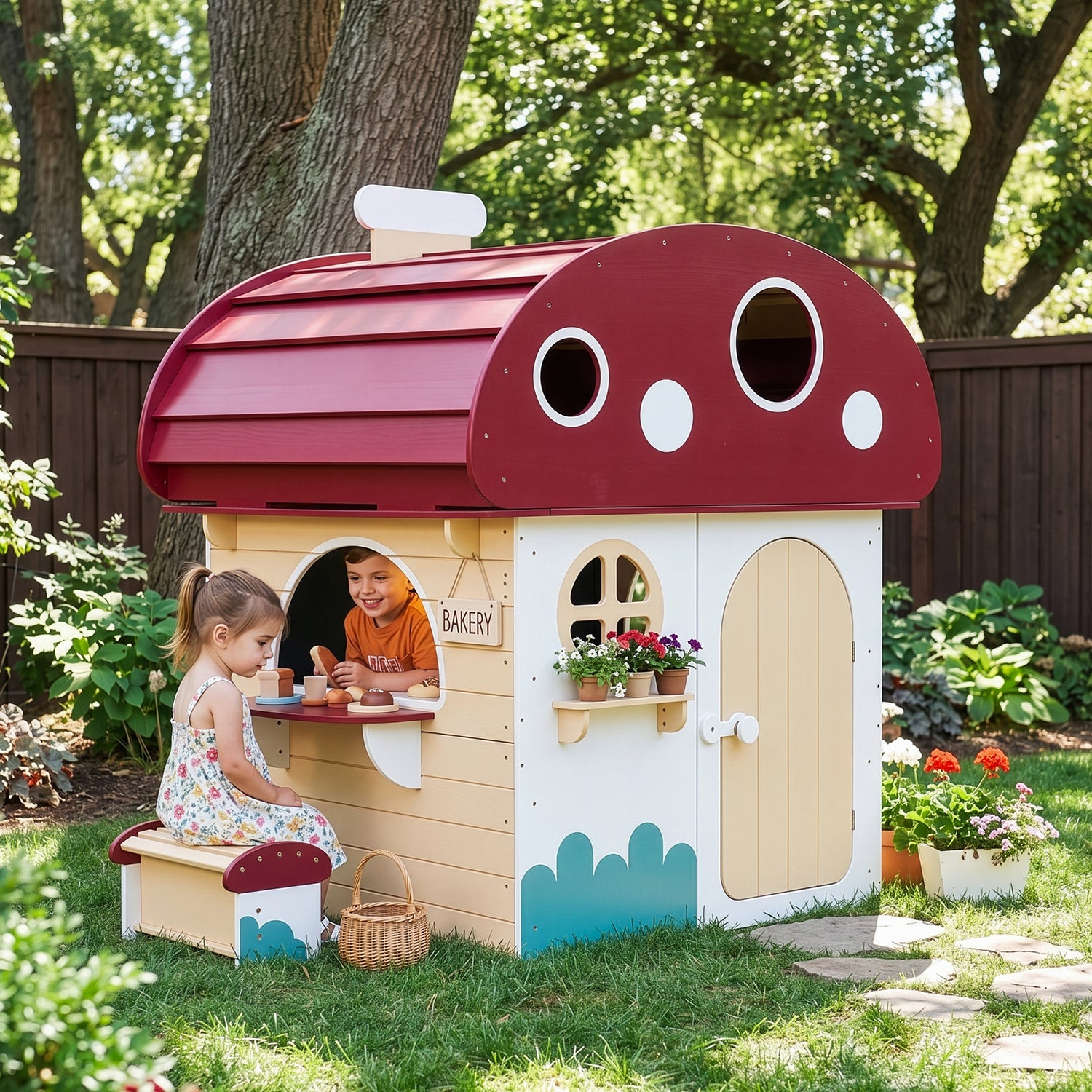 OOOK Outdoor Solid Wooden Playhouse with Chalkboard