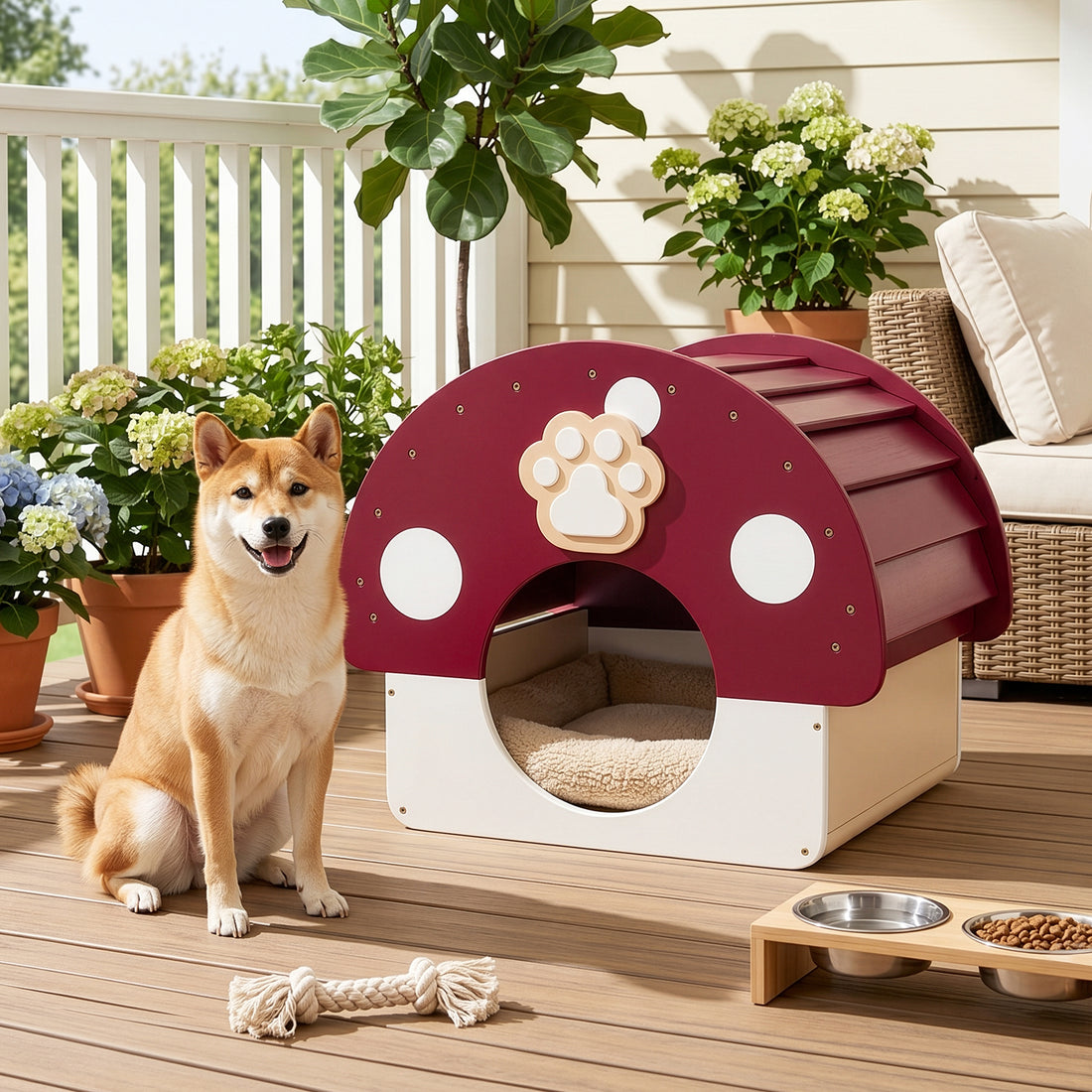 OOOK Solid Wood Dog House, Indoor Outdoor Waterproof Pet House