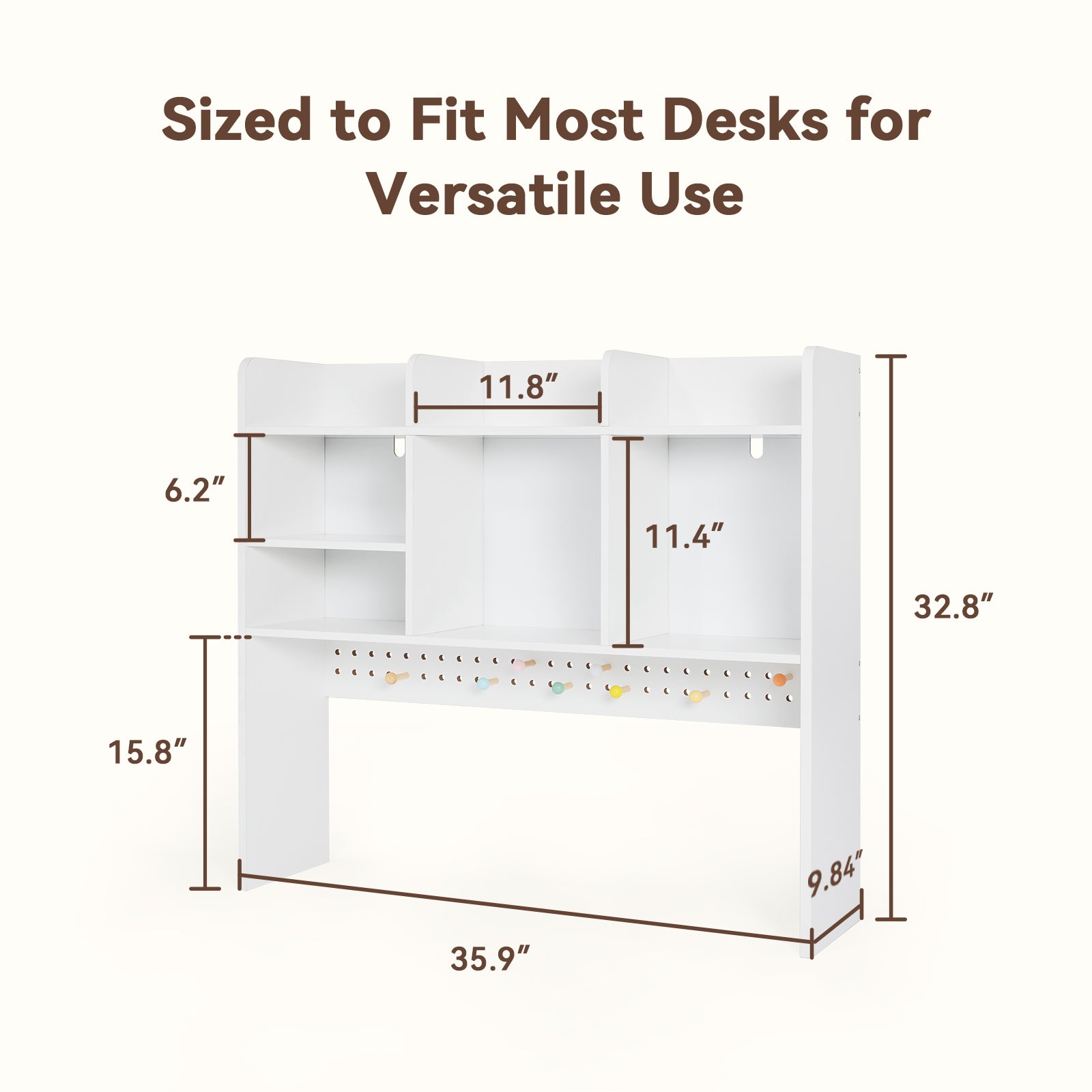 OOOK White Desk Hutch with Pegboard, Dorm Desk Organizer