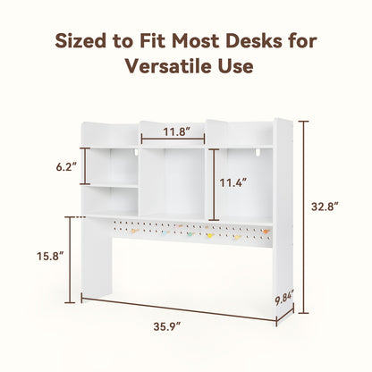 OOOK White Desk Hutch with Pegboard, Dorm Desk Organizer