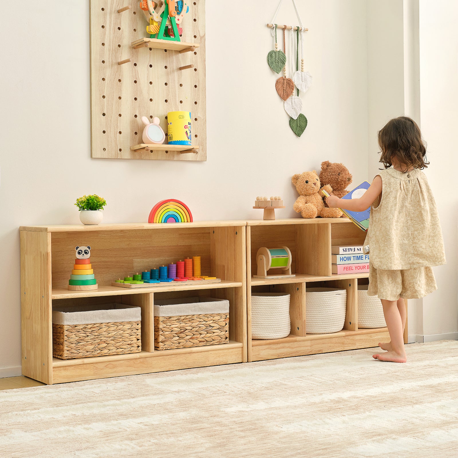 OOOK Rubber Wood 5-Compartment Montessori Shelf (MEDIUM SIZE)