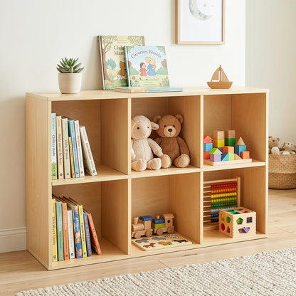 OOOK 6 Cube Plywood Storage Organizer, Horizontal or Vertical Orientation Montessori Bookshelf