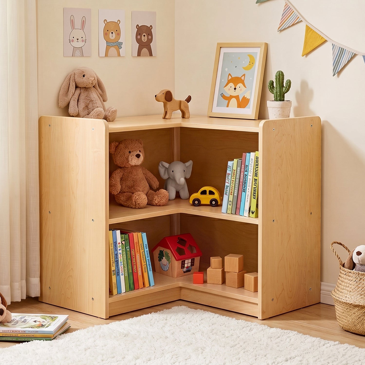 OOOK Plywood L-Shape Montessori Bookshelf for Compact Corner Space
