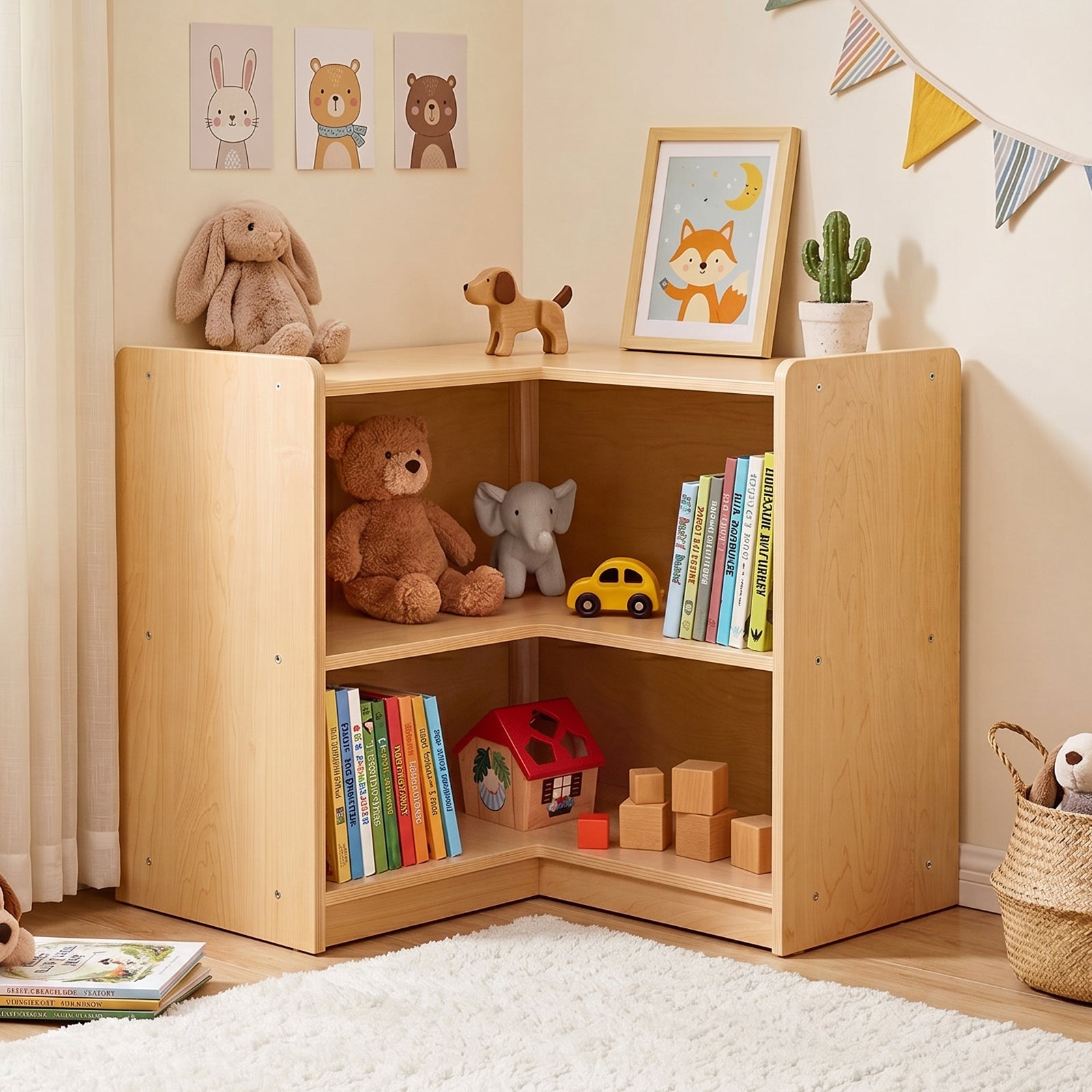 OOOK Plywood L-Shape Montessori Bookshelf for Compact Corner Space