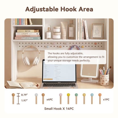 OOOK White Desk Hutch with Pegboard, Dorm Desk Organizer
