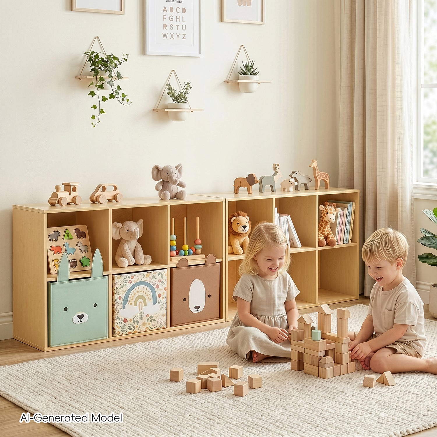 OOOK 6 Cube Plywood Storage Organizer, Horizontal or Vertical Orientation Montessori Bookshelf