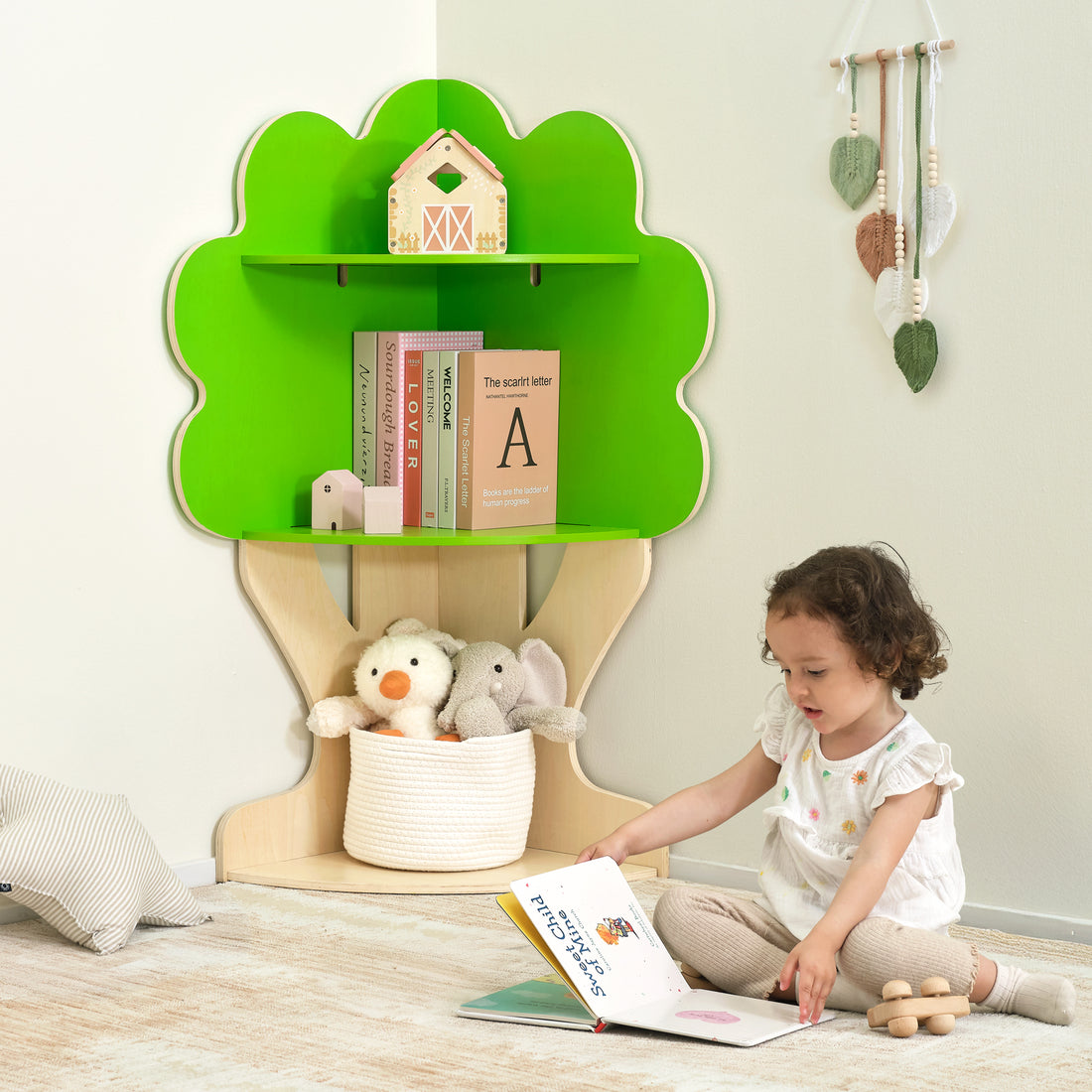 Tree Bookshelf for Kids Reading Nook, Corner Bookcase