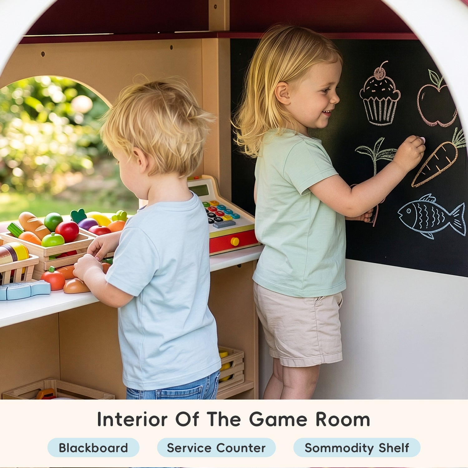 OOOK Outdoor Solid Wooden Playhouse with Chalkboard
