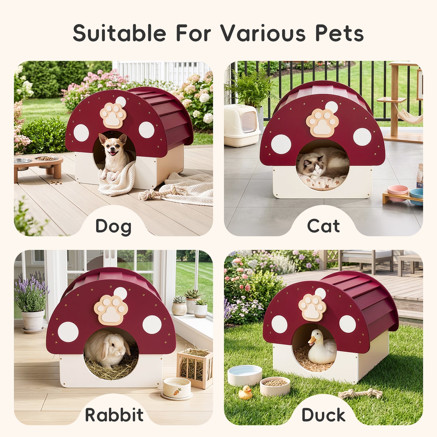 OOOK Solid Wood Dog House, Indoor Outdoor Waterproof Pet House