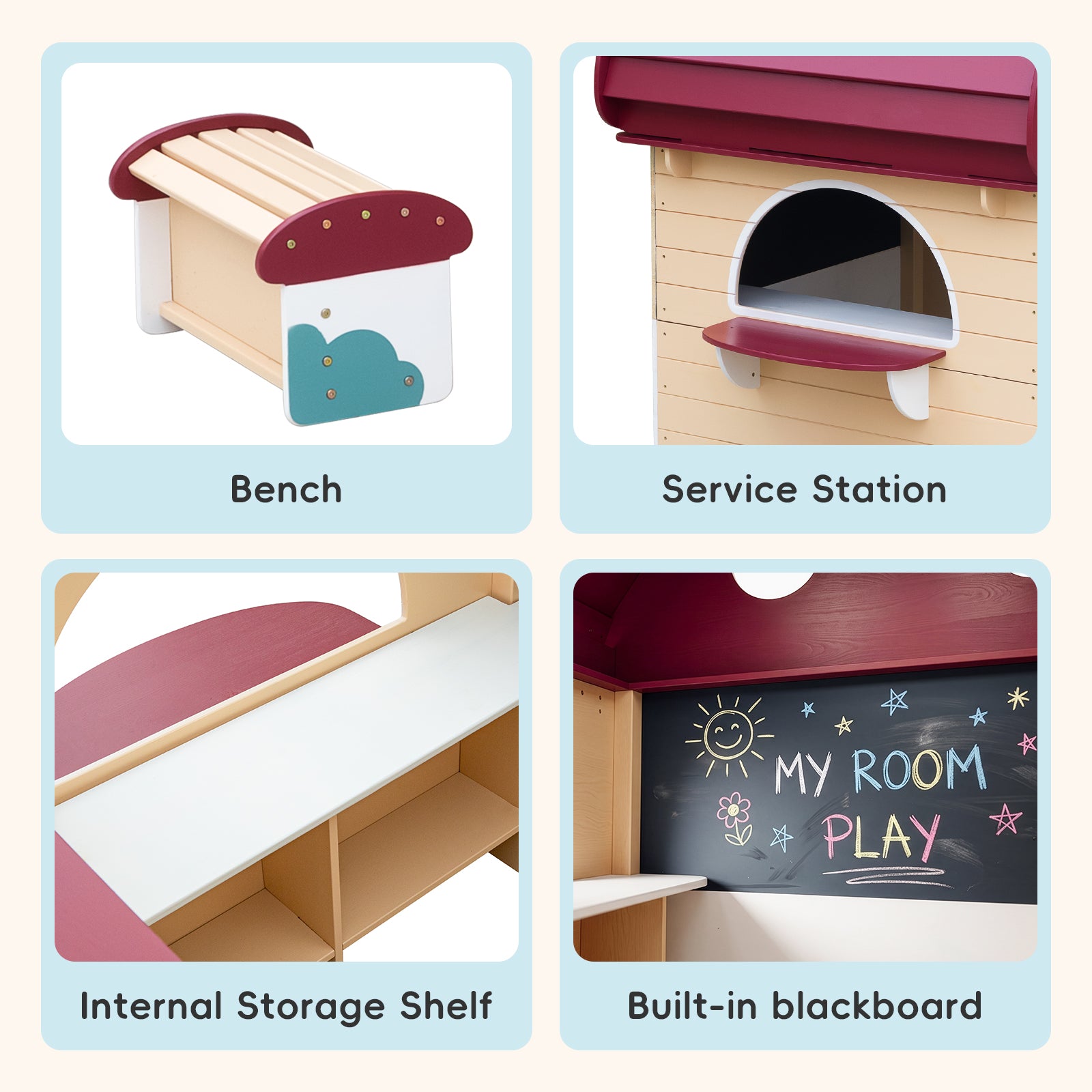 OOOK Outdoor Solid Wooden Playhouse with Chalkboard