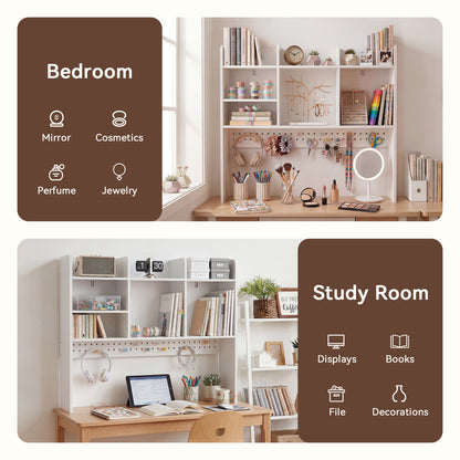 OOOK White Desk Hutch with Pegboard, Dorm Desk Organizer