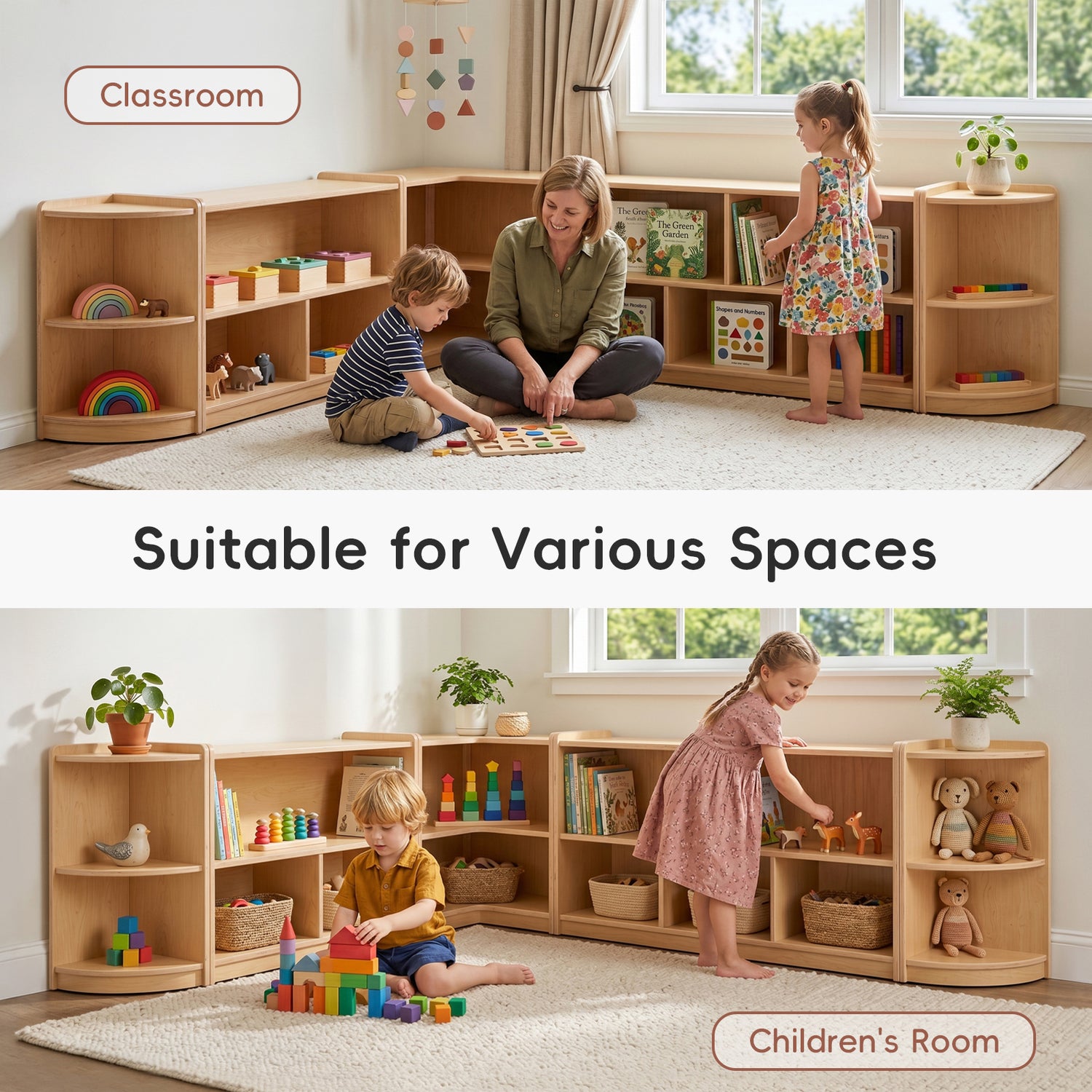 OOOK Plywood L-Shape Montessori Bookshelf for Compact Corner Space